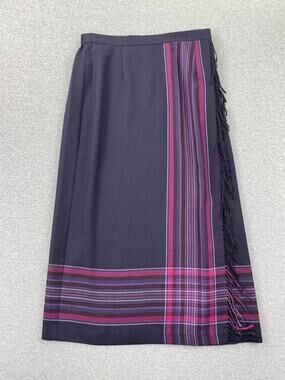 Vintage Requirements Skirt 8P Purple Striped Fringe Midi Maxi Wrap Blanket 90s